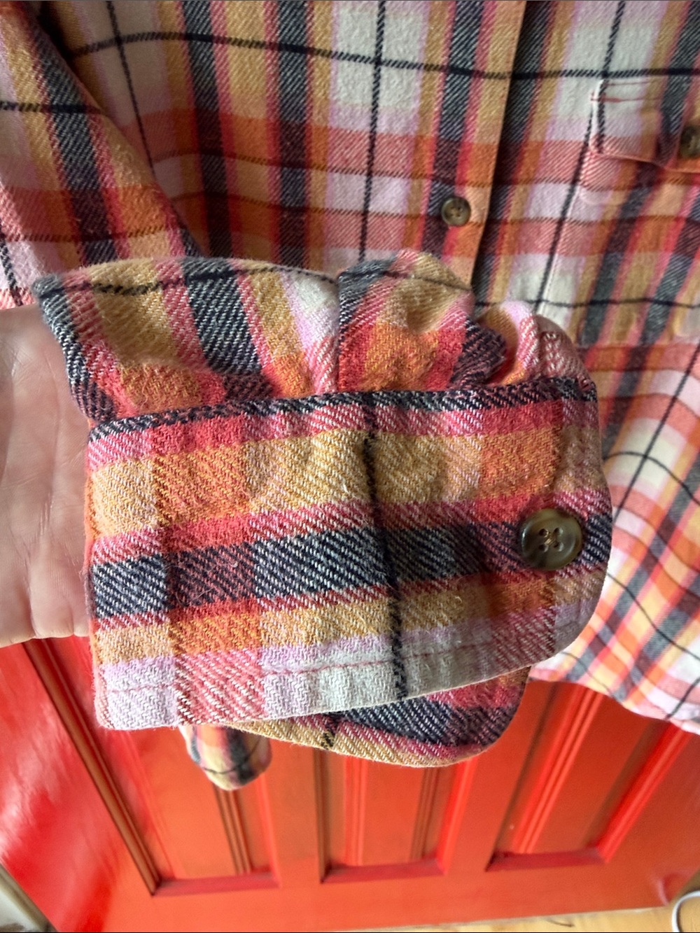 Billabong Pink Yellow Plaid Button-Down Shirt - Picture 3 of 8